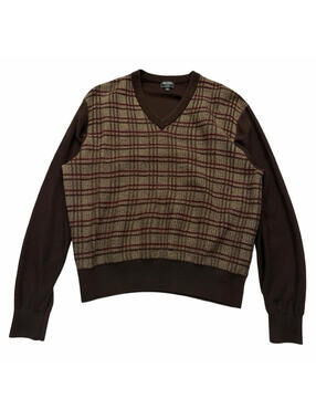 Todd Snyder Merino Wool V-Neck Sweater Plaid Brown Size XL
